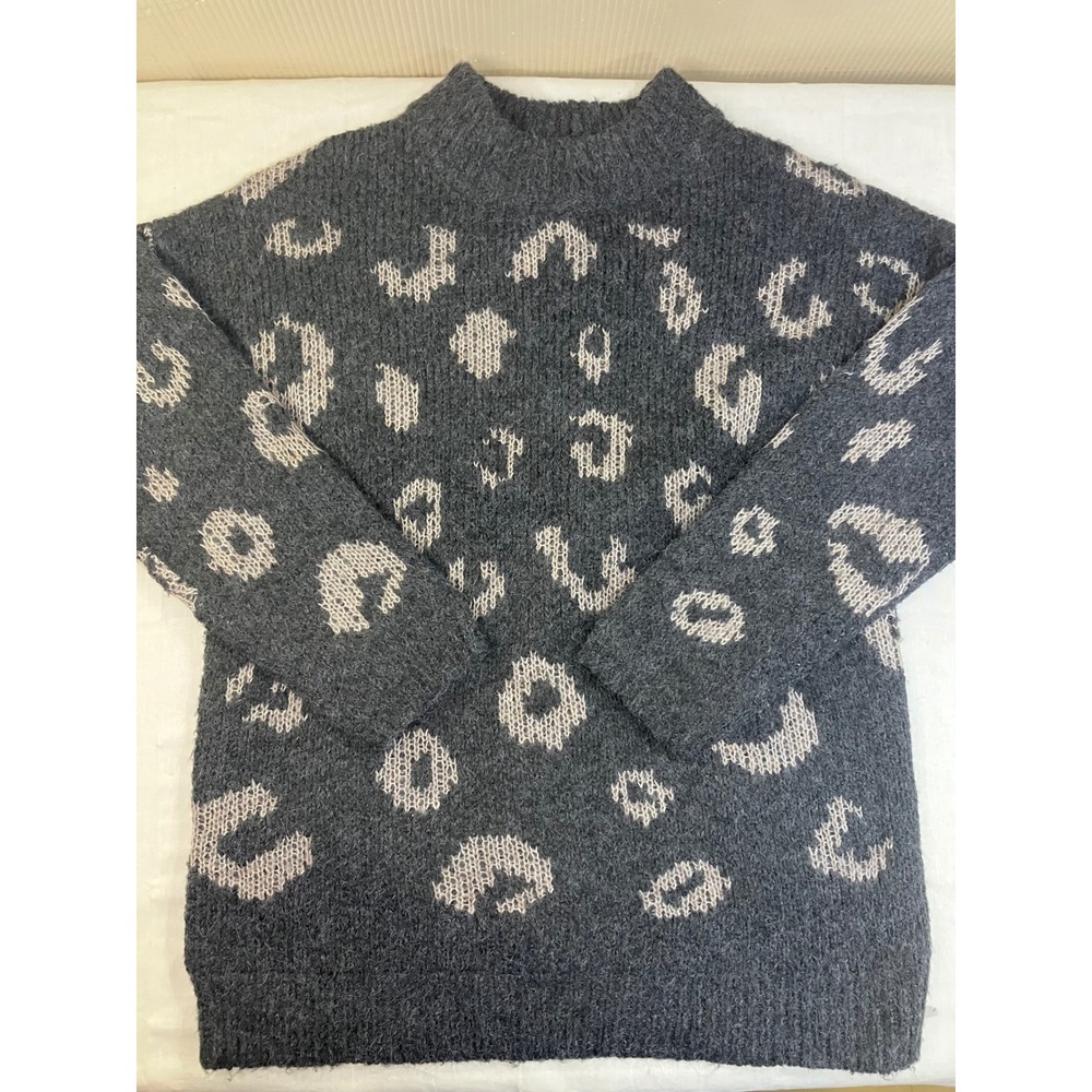 Universal Thread Womens XL Charcoal Gray Leopard Print Fuzzy Mock Neck Sweater